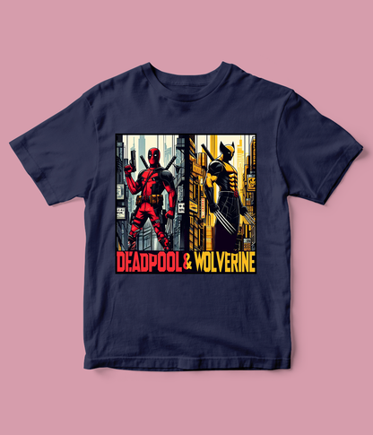 navy blue Deadpool and Wolverine T-Shirt for Boys