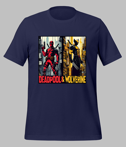 navy Deadpool and Wolverine T-Shirt for Men