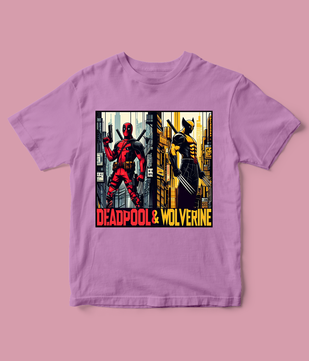 purple Deadpool and Wolverine T-Shirt for Boys