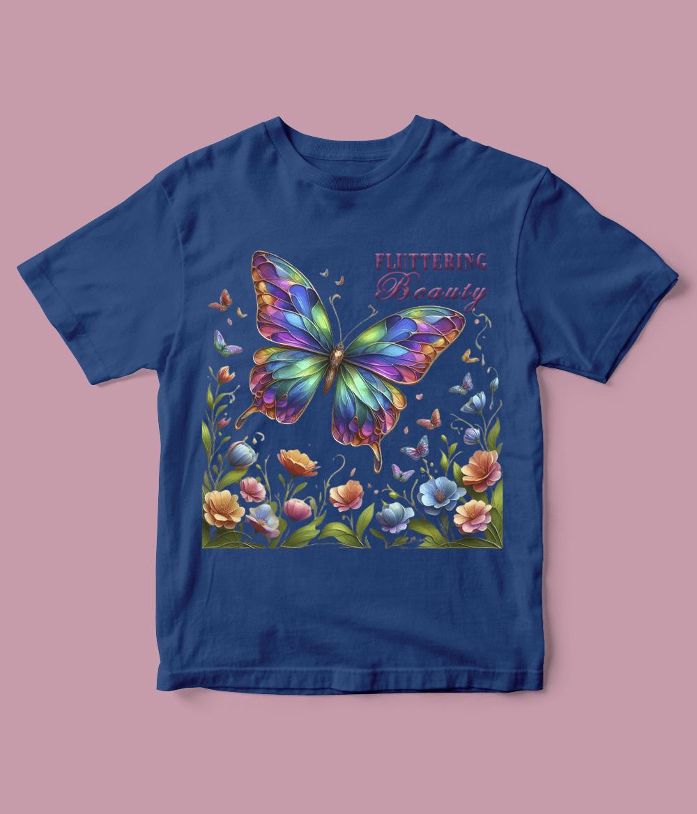 Royal Blue Fluttering Butterfly T-Shirt for girls