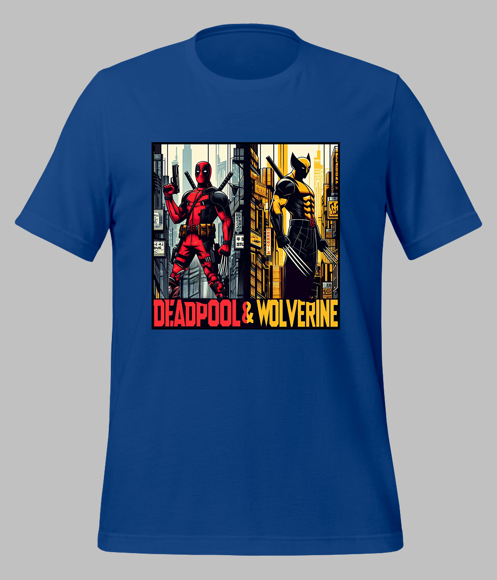 Royal Blue Deadpool and Wolverine T-Shirt for Men