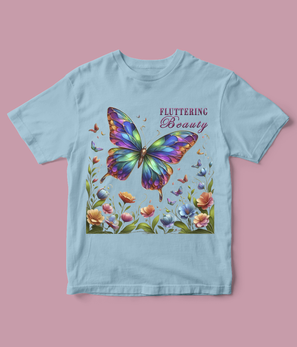 Sky Blue Fluttering Butterfly T-Shirt for girls