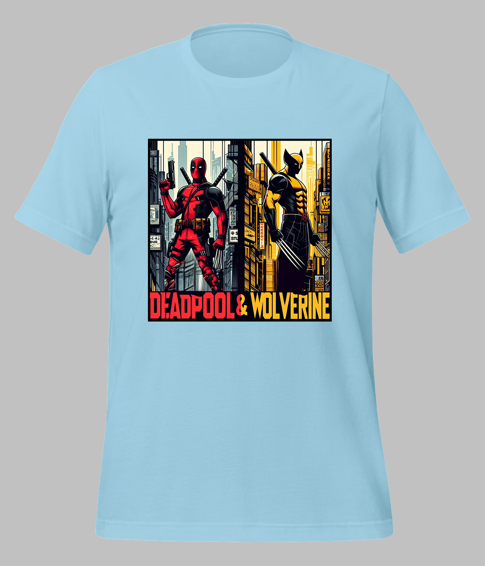 Sky blue Deadpool and Wolverine T-Shirt for Men