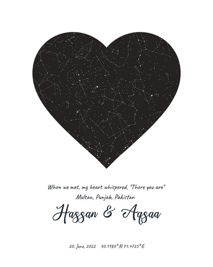 Heart Shaped Star Map Poster