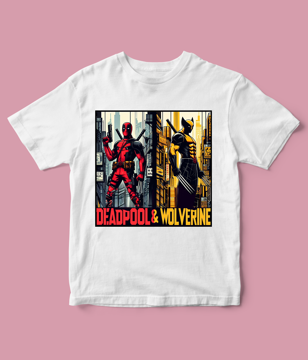 White Deadpool and Wolverine T-Shirt for Boys