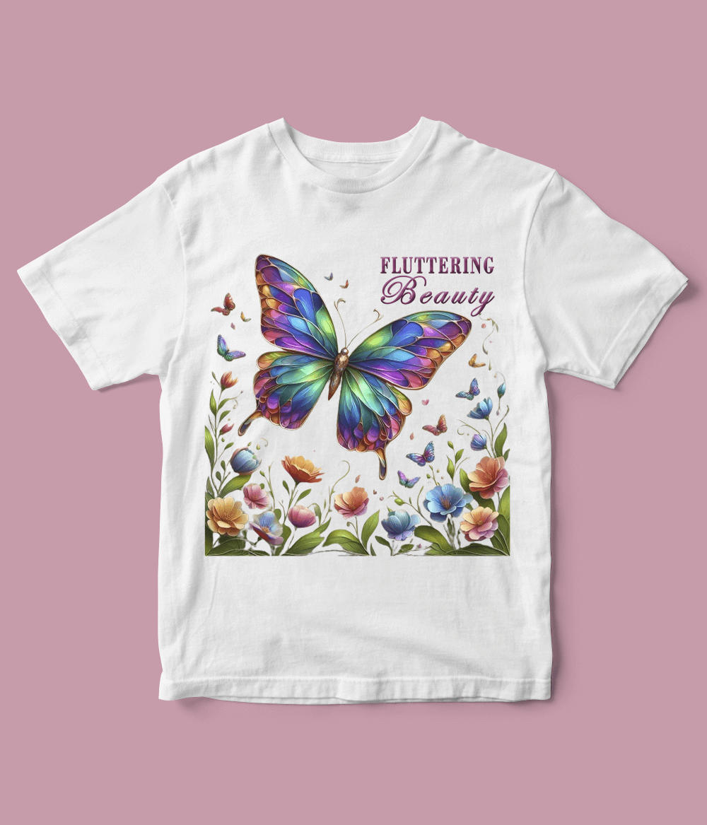 white Fluttering Butterfly T-Shirt for girls