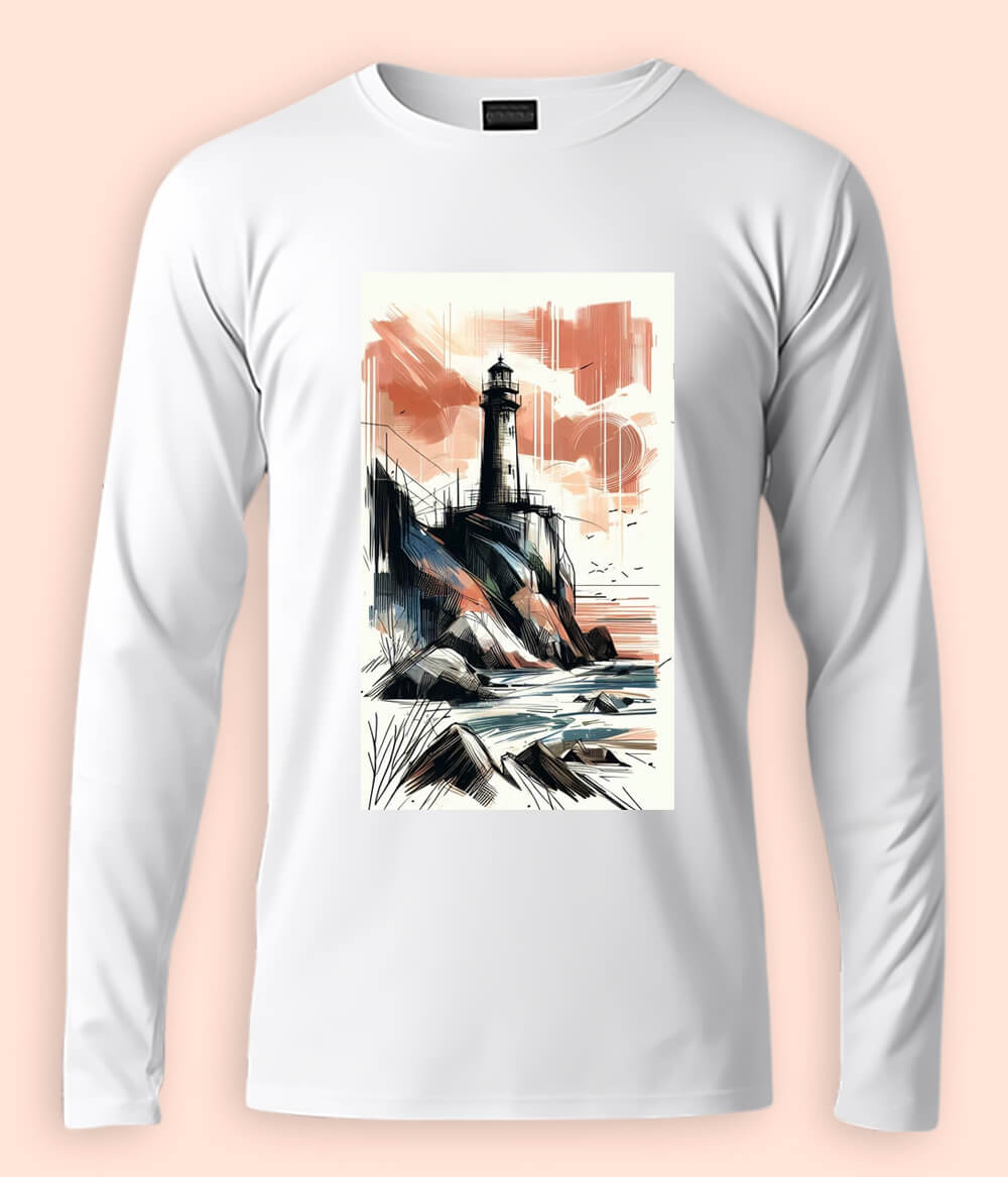 Beach Lighthouse Long Sleeve T-Shirt (Unisex)